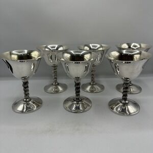 Valero. Champagne Wine Goblets With‎ Twisted Grapevine Stem - 6 Silver Plated